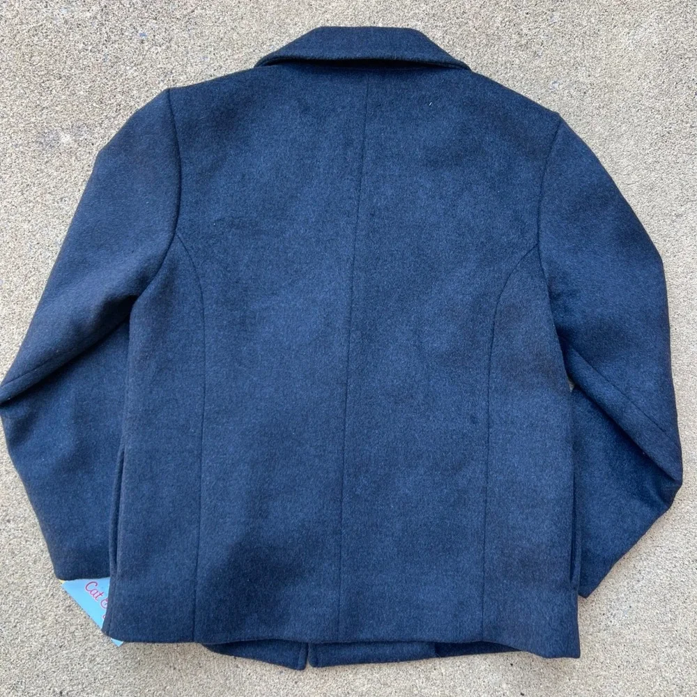 Cat & Jack Boys Navy Blue Double Breasted Pea Coat Jacket Size S 6/7 New